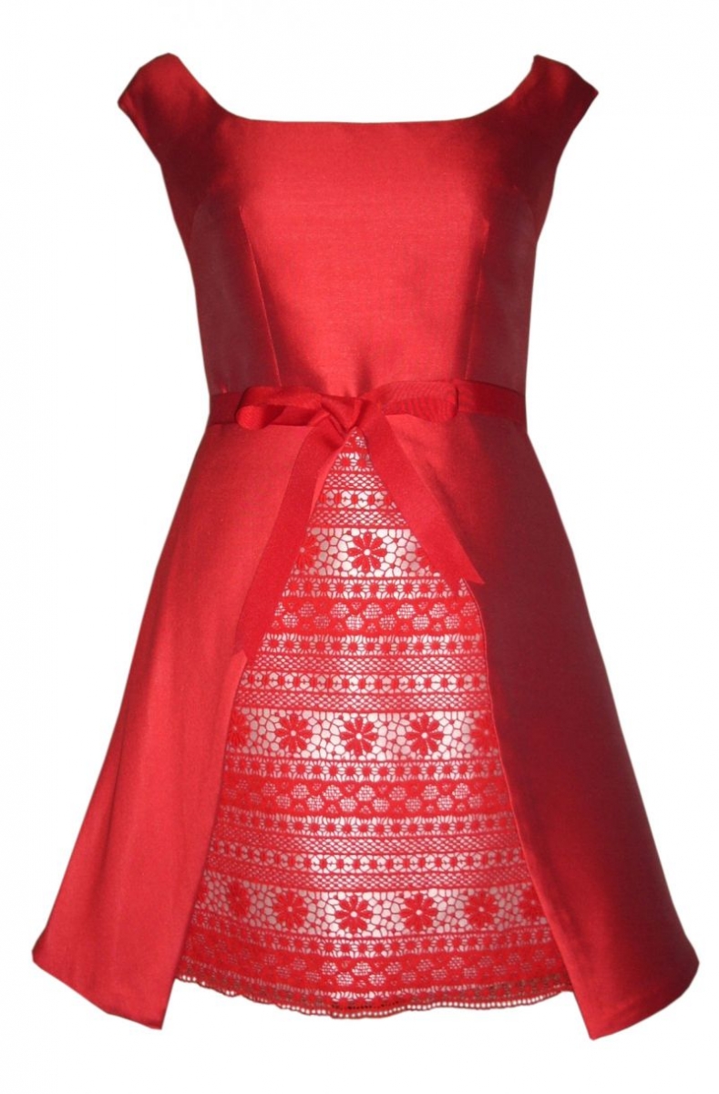 Vestido Rojo Guipur LC delante